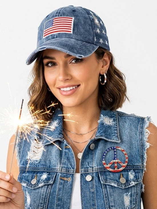 Accessories - USA patriotic American Flag Distressed Trucker Hat
